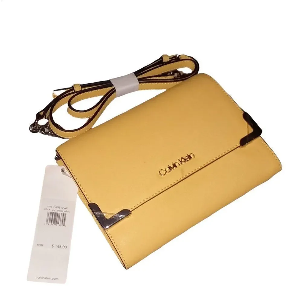 Calvin Klein Leather Crossbody in Yellow